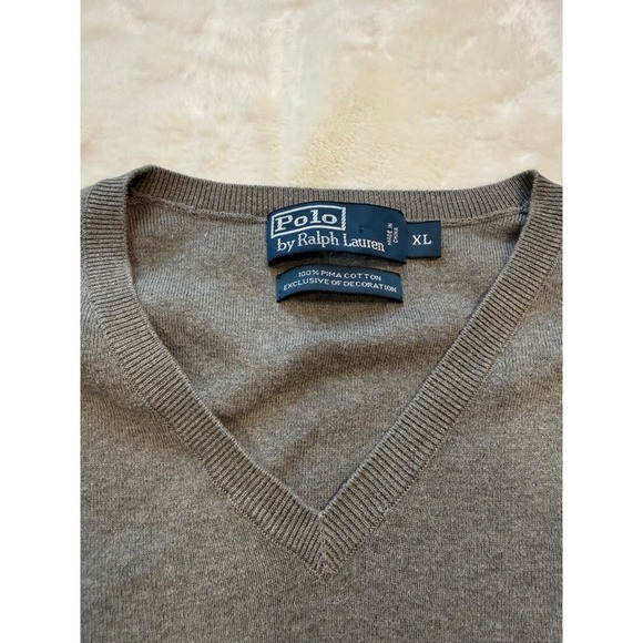 Polo Ralph Lauren Mens XL Pima Cotton V-Neck Sweater Vest Heathered Gray Taupe - Picture 2 of 8